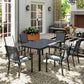 7 Piece Outdoor Dining Set with 6 Stackable Chairs, Rectangle Table, WPC Slatted Top, Rust-Resistant Steel Frame