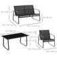4 Piece Patio Furniture Set, Outdoor Conversation Set with Loveseat Sofa, Armchairs, Glass Top Coffee Table, Black