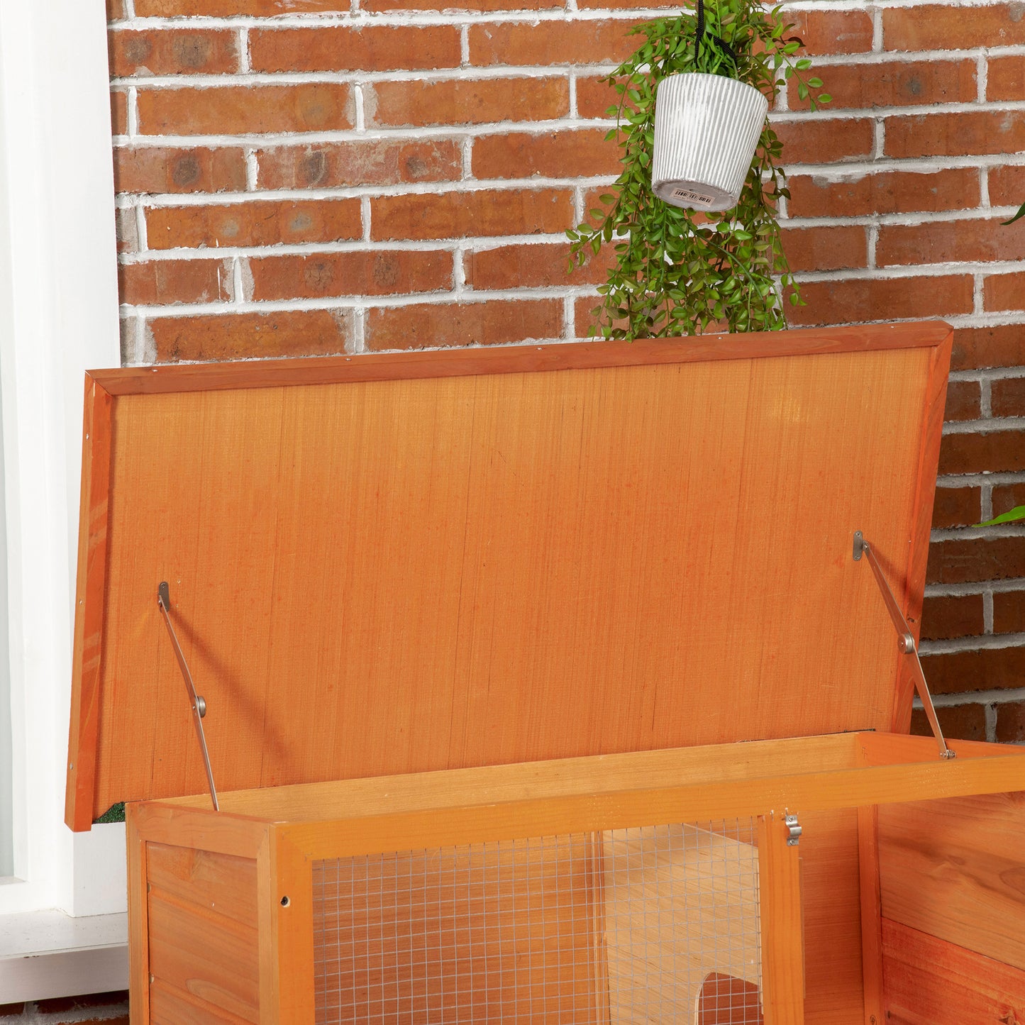 Wooden Rabbit Hutch, Indoor Outdoor Bunny Cage with Run, 2- Level Guinea Pig House with Slide-Out Tray, Waterproof Roof, Yellow