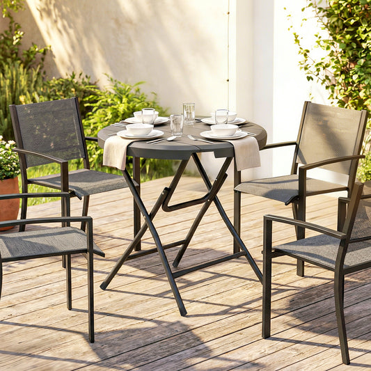 Foldable Round Patio Table for 4, Outdoor Dining Table with HDPE Tabletop and Steel Frame, Dark Grey