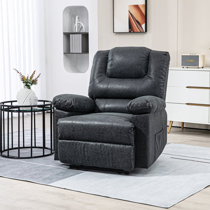 PU Leather Manual Recliner with Footrest - Black