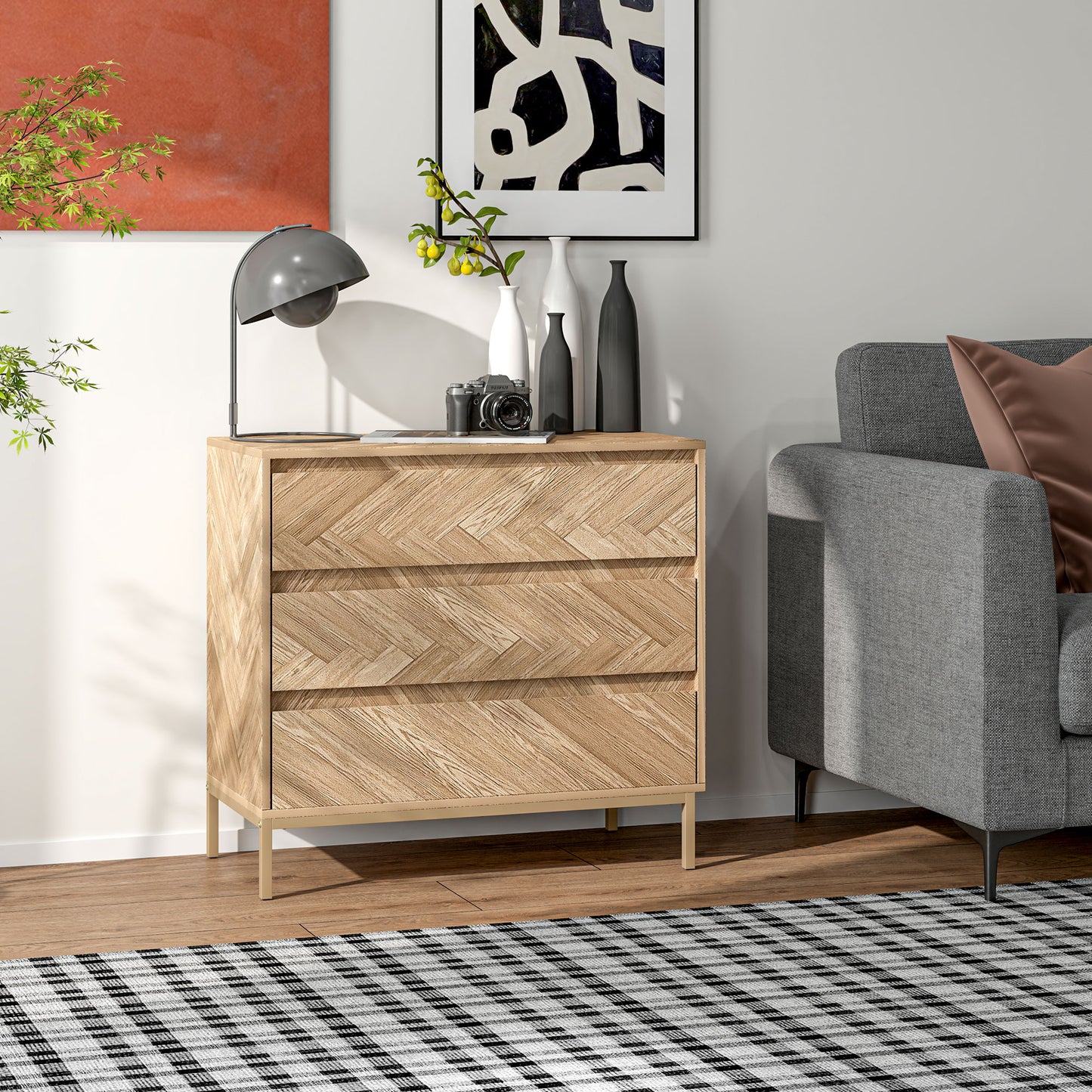 Bedroom Chest of Drawers with Anti-tipping Design, Storage Cabinet with 3 Drawers for Living Room, Hallway, Nature Wood