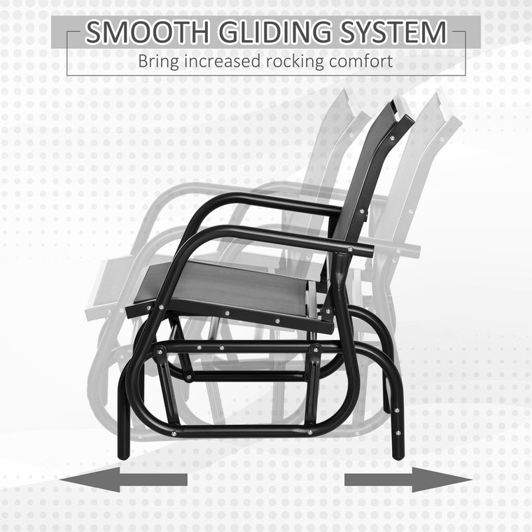Grey Metal Glider Swing Chair with Mesh Seat