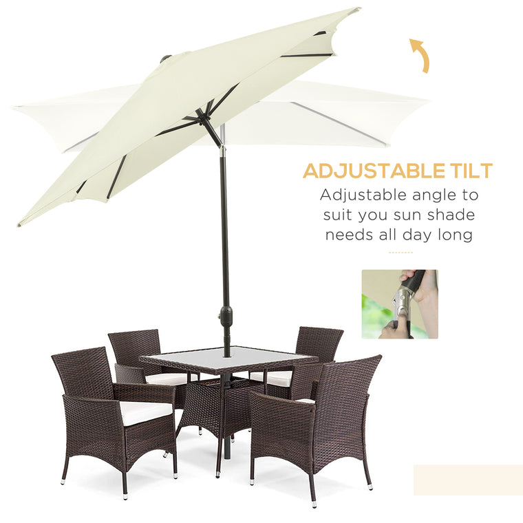 6.5x10ft Cream White Aluminum Tilt Umbrella with Crank
