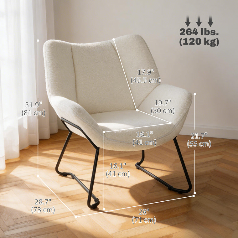 Sherpa Fleece Accent Chair with Metal Legs - White