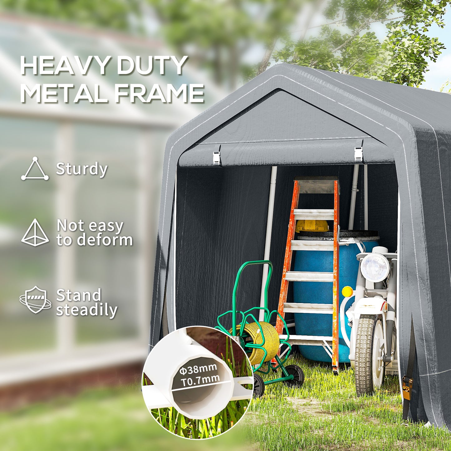 Garden Storage Tent, Patio Storage Shelter w/ Metal Frame and Double Zipper Doors, Green