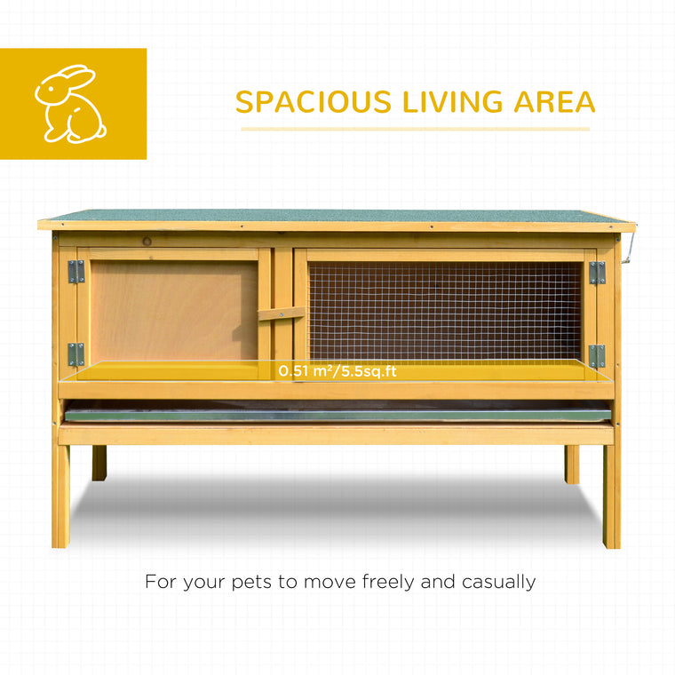 Wooden Rabbit Hutch with Slide-Out Tray & Openable Roof