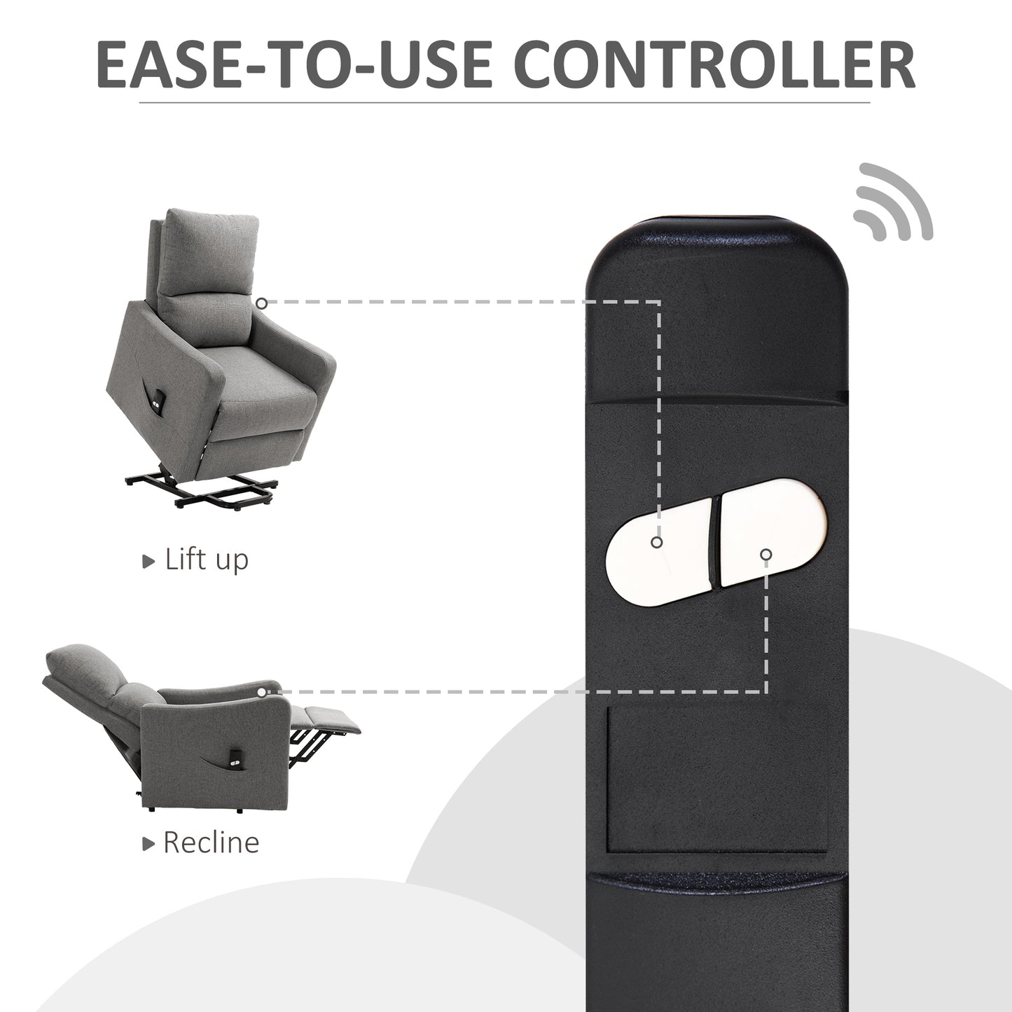 Electric Power Lift Recliner Chair with Remote Control and Side Pocket for Living Room, Grey