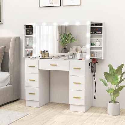 7-Drawer Makeup Vanity Desk with Lighted Mirror - White