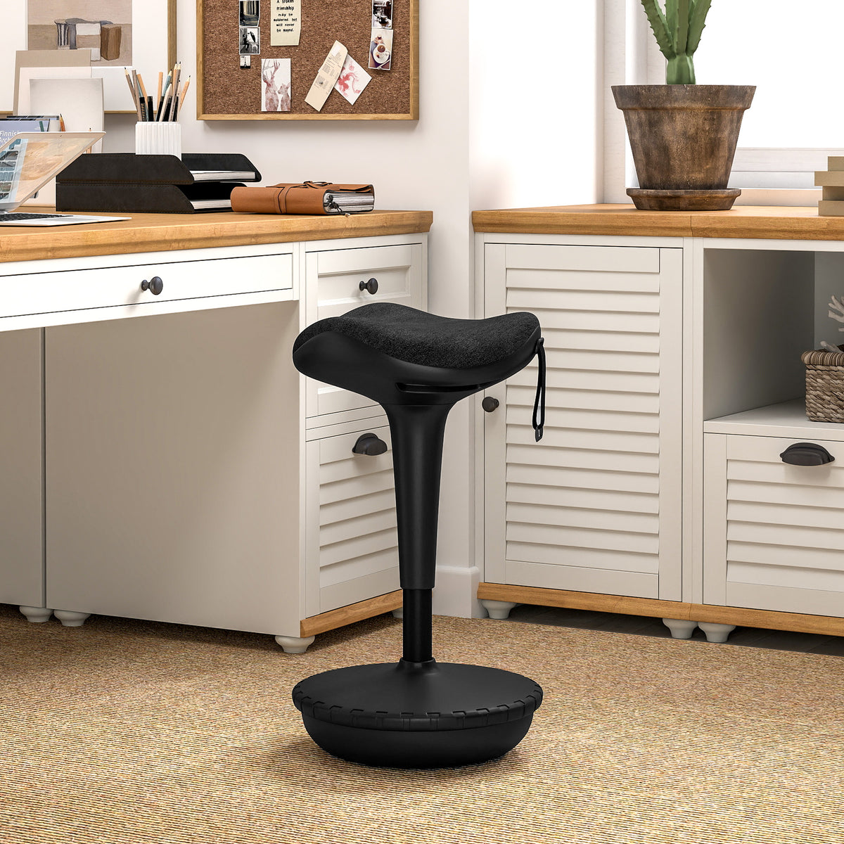 Swivel Standing Desk Chair, Adjustable Active Ergonomic Standing Stool, Backless Wobble Stool Chair, Black