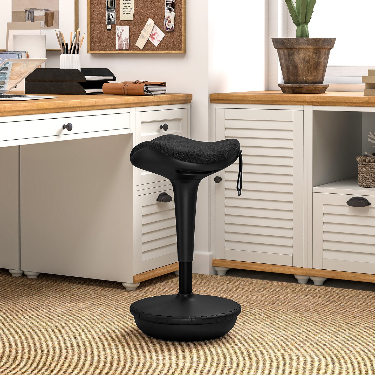 Swivel Standing Desk Chair, Adjustable Active Ergonomic Standing Stool, Backless Wobble Stool Chair, Black