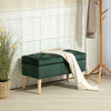 Storage Ottoman with Lid, Velvet Upholstered Storage Bench with Wood Legs for Living Room, Dark Green