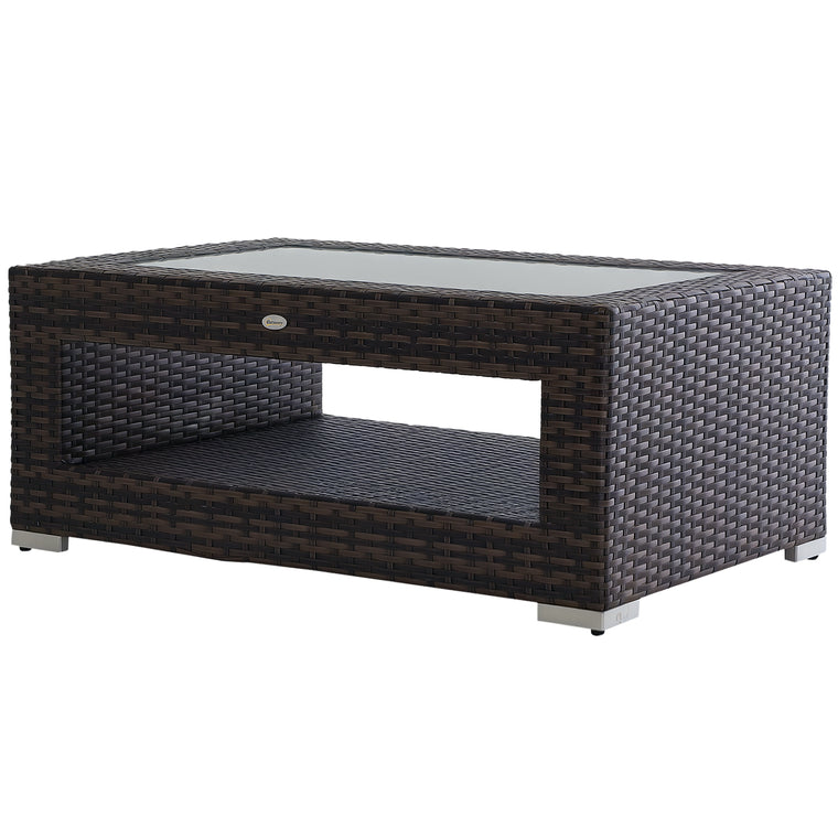 2-Tier Rattan Coffee Table with Glass Top
