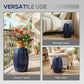 12" Steel Patio End Table, Round Hollow Drum Side Table, Accent Table for Indoor and Outdoor, Navy Blue