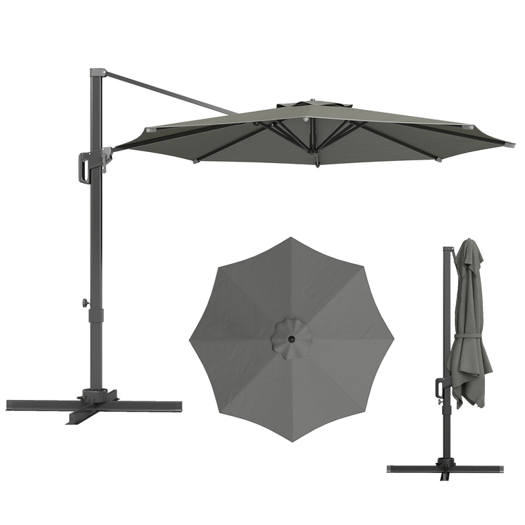 10' Grey Offset Cantilever Umbrella with 360° Rotation & Tilt