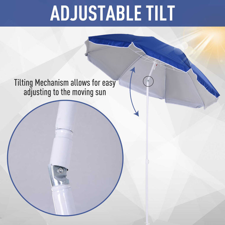 6.7ft Blue Beach Umbrella with Push Button Tilt & Carry Bag