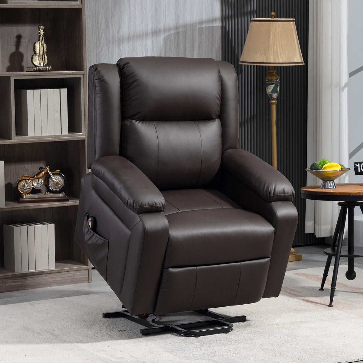 Lift Chair for Seniors, PU Leather Upholstered Electric Recliner Chair with Remote, Side Pockets, Quick Assembly, Brown