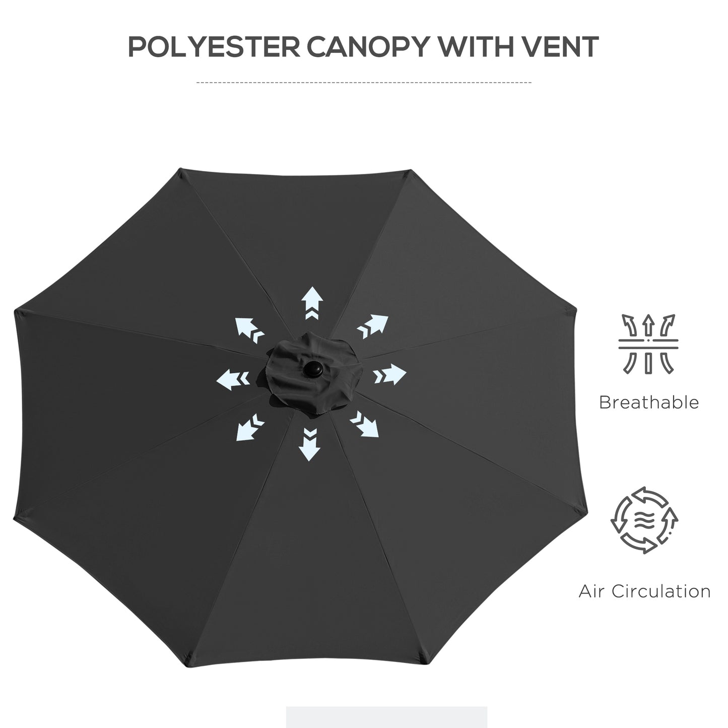 10' x 8' Round Market Umbrella, Patio Umbrella with Crank Handle and Tilt, Outdoor Parasol for Garden, Black