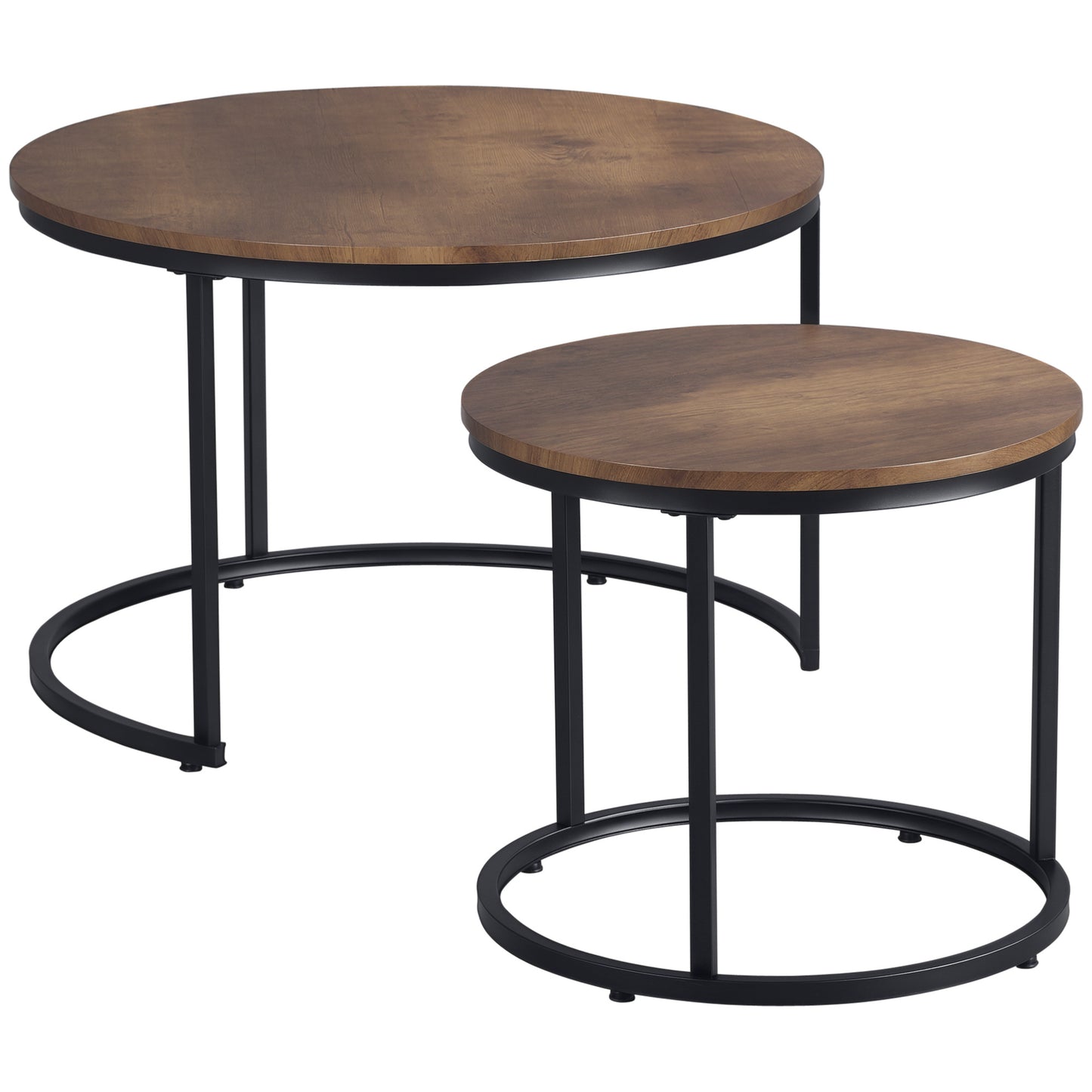 Nesting Tables, 29" Round Coffee Table Set of 2, Modern Side Tables for Living Room with Metal Base, Rustic Brown