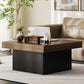 Square Coffee Table with 16-Colour LED Lights, 35-inch Modern Center Table for Living Room, Walnut