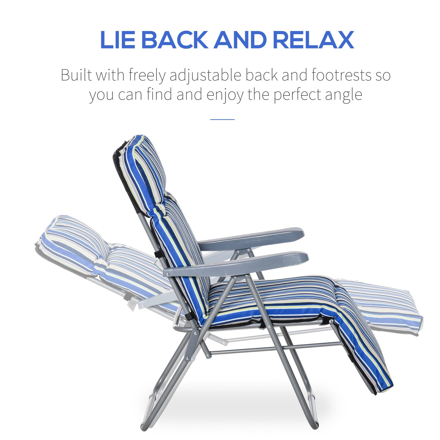 Set of 2 Garden Sun Lounger, Outdoor Reclining Seat Cushioned Seat, Foldable Adjustable Recliner, Grey and Red
