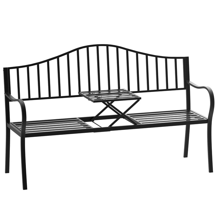 Black Metal Bench with Retractable Middle Table