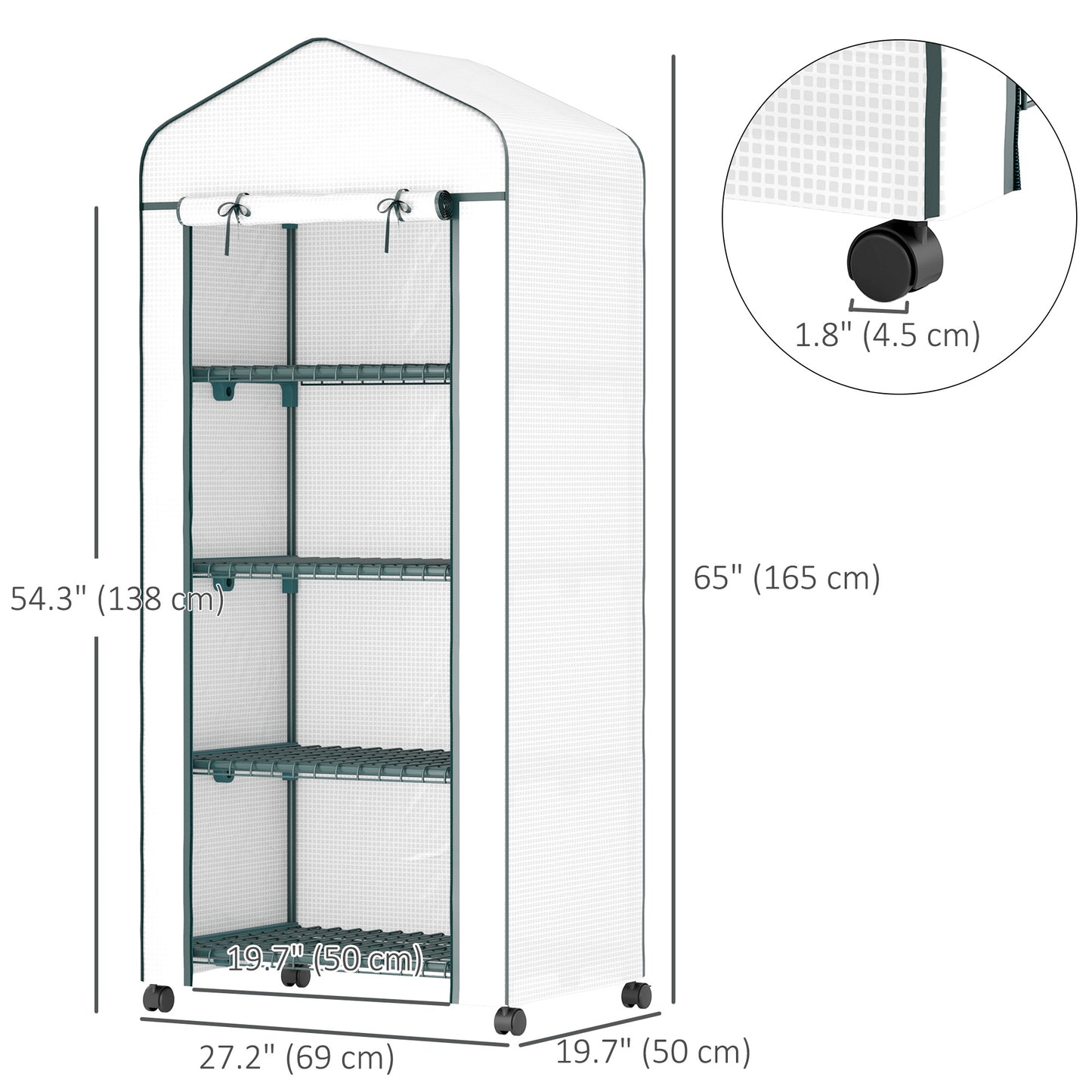 Portable Greenhouse, Outdoor Hot House Plant Flower Greenhouse with 4 Tier Shelves, PE Cover, White