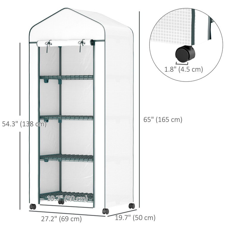 White Portable Greenhouse with 4-Tier Shelves & PE Cover