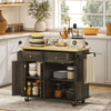 Kitchen Island with Storage, Rolling Trolley Cart with Rubber Wood Top, Spice Rack, Towel Rack, Brown Oak