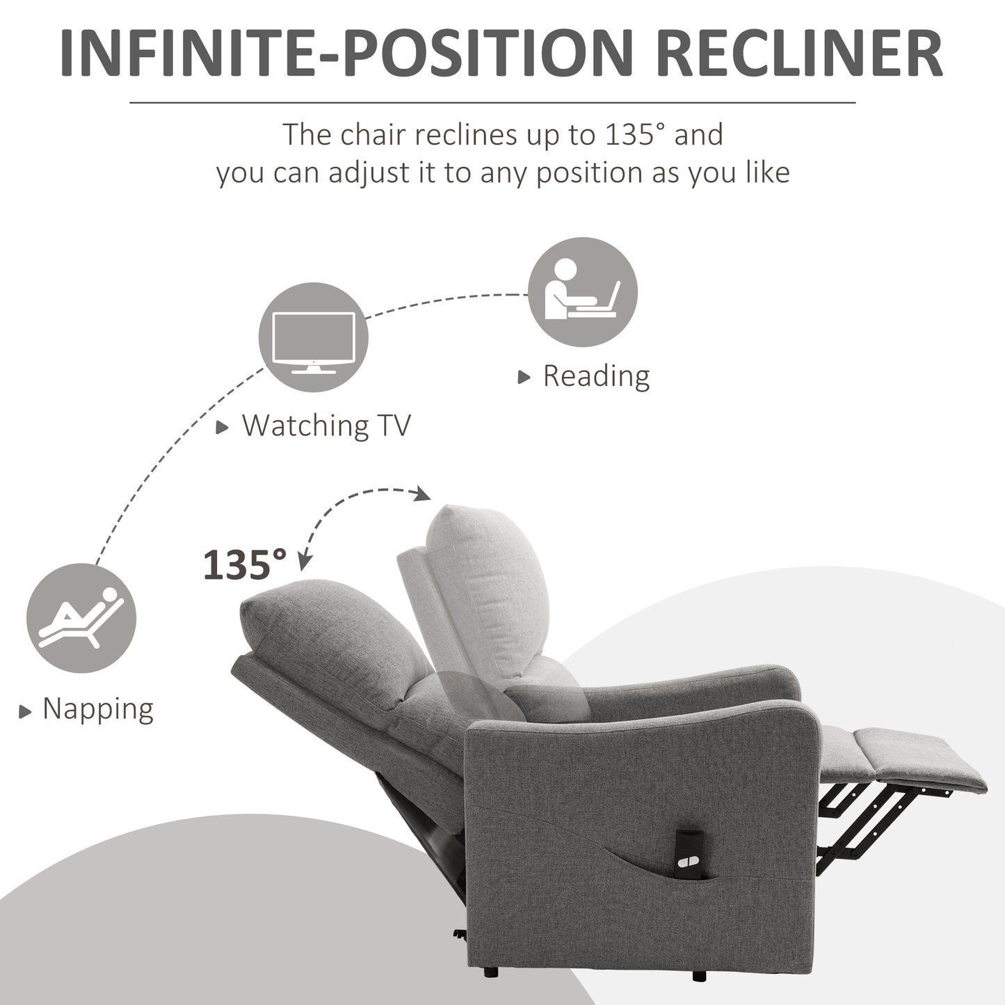Electric Power Lift Recliner Chair with Remote Control and Side Pocket for Living Room, Grey
