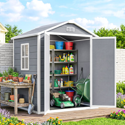 6' x 4.5' Plastic Garden Shed with Double Doors and Vents