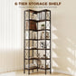 6-Tier L-Shaped Bookshelf, Freestanding Corner Bookcase with Metal Frame, Rustic Brown
