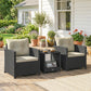 Outdoor Bistro Set, 3 Piece Wicker Patio Furniture Set with 2-Tier Glass Top Table, Cushions for Porch, Balcony, Beige