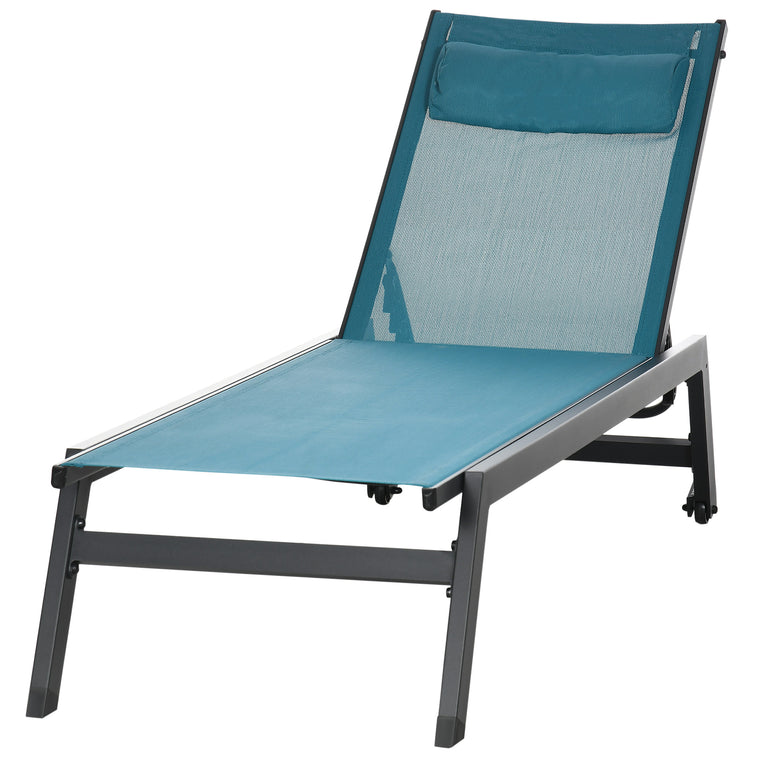 Aluminum Tanning Lounge Chair with Wheels and Headrest