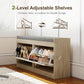 Shoe Bench with Flip Doors, Seat Cushion, Adjustable Shelves for 8 Pairs, Boho Entryway Bench for Bedroom, Natural Wood