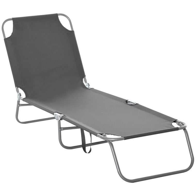 Grey Folding Beach Lounger with Mesh Fabric