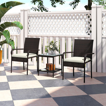 3-Piece Wicker Set with Stackable Chairs and Glass Top