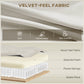 3 Seater Sofa, Velvet Upholstered Couch with Spring Cushions, Rubber Wood Legs and 2 Pillows, Cream White