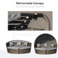 4 Pieces Outdoor Daybed with Retractable Canopy, Wicker Lounger Bed, Conversation Furniture Set, Dark Blue