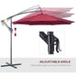 10' Deluxe Patio Umbrella, Outdoor Market Parasol, Banana Hanging Offset Sunshade with Crank, Cross Base, Wine Red