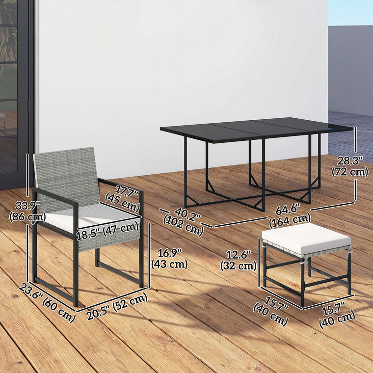 11-Piece Wicker Dining Set with 6 Armchairs, 4 Stools