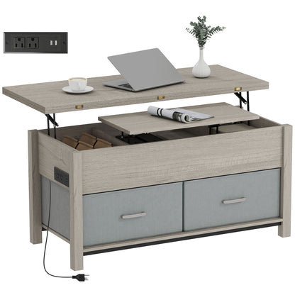 Lift Top Coffee Table with Charging Station - Dark Grey
