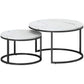 Modern Coffee Table Set of 2, Nesting Side Tables w/ Metal Base for Living Room Bedroom Office Faux Marbled White