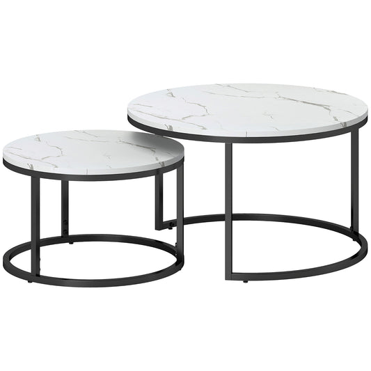 Faux Marble Nesting Coffee Tables Set of 2 - White