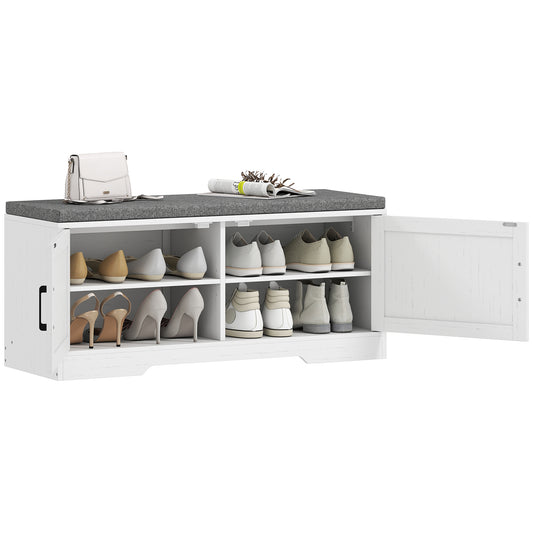 Cushioned Shoe Storage Bench with Doors - White