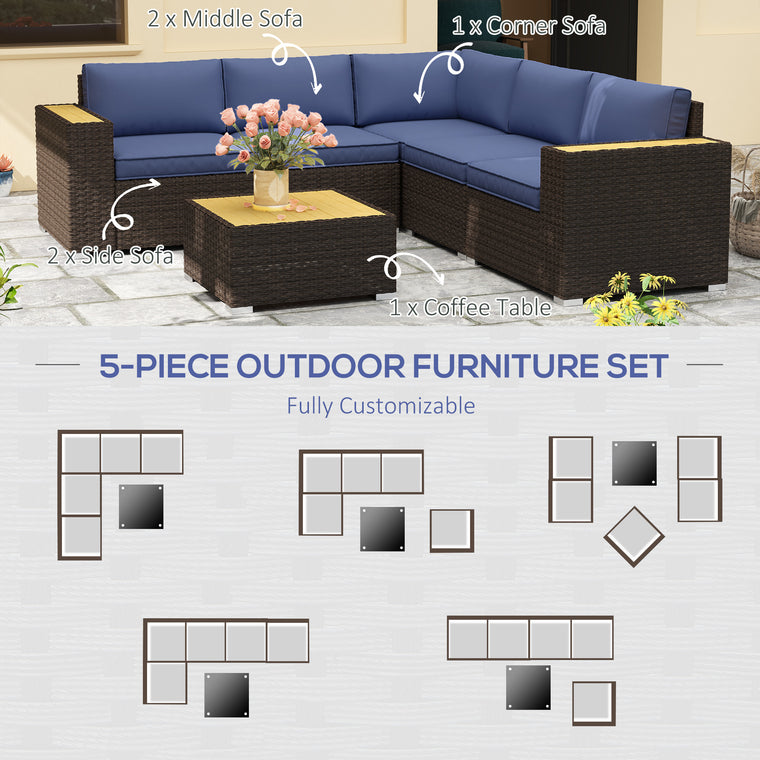 6-Piece Rattan Set with Corner Sofa & Coffee Table