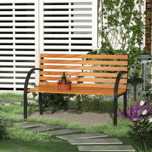 48"L Garden Bench Outdoor Patio 2-Person Wooden Seat Chair Park Loveseat Yard Furniture w/ Steel Frame
