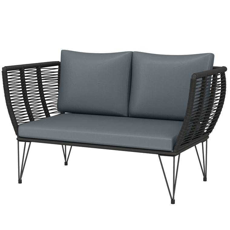 2-Seater Patio Loveseat Sofa with Galvanized Steel Frame