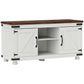 Farmhouse TV Stand for up to 50" TV, TV Cabinet with Barn Doors, Cable Management for Living Room, Distressed White