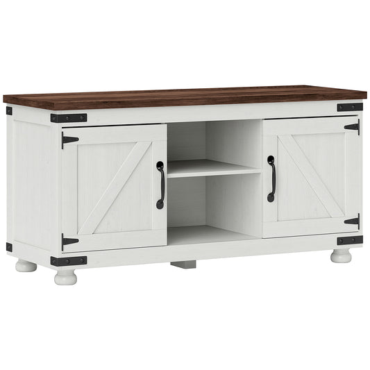 Farmhouse TV Stand with Barn Doors for 50" TV - Distressed White